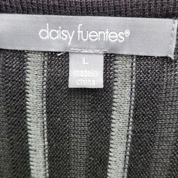 Daisy Fuentes Sweater Dress Tunic Womens Large Black Gray Striped Scoop Neck - Picture 5 of 10